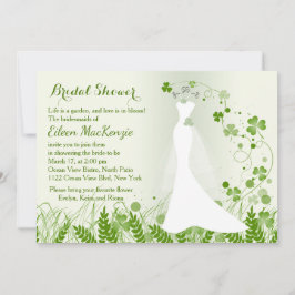 Convite Vestido de casamento, shamrock num campo, Chá de p