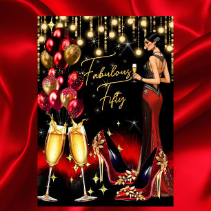 Convite Vestido de Champanhe de Glitter Vermelho de Aniver