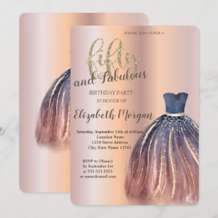 Convite Vestido de chic, Rosa Dourada 50ª Festa de aniver