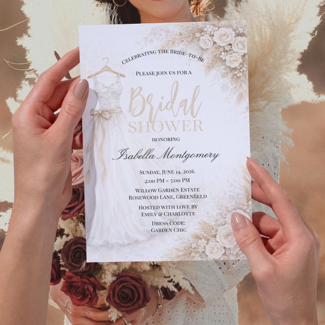 Convite Vestido de Dama de Honra com Grama das Pampas Fest (Pampas Grass Bridesmaid Dress Bridal Shower Invitation
)