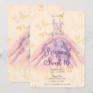 Convite Vestido de Dança Borboleta Laranja Roxo Festa Doce