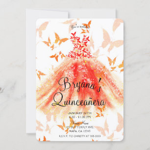 Convite Vestido de Dança Borboleta Laranja Vermelho Festa 