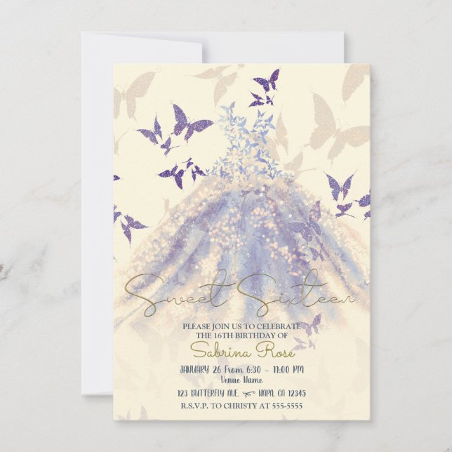 Convite Vestido de Dança Borboleta Marfim Roxo Azul Doce 1 (Frente)