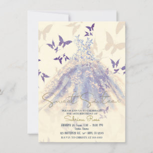 Convite Vestido de Dança Borboleta Marfim Roxo Azul Doce 1