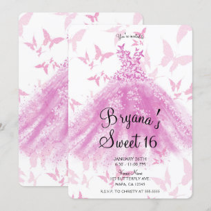 Convite Vestido de Dança Borboleta Rosa Berry Doce Festa 1
