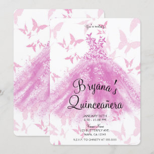 Convite Vestido de Dança Borboleta Rosa Berry Quinceañera