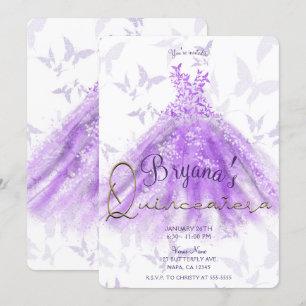 Convite Vestido de Dança Borboleta Roxa para Festa Quincea