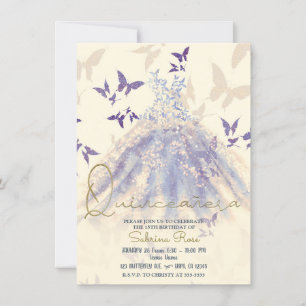 Convite Vestido de Dança Borboleta Roxo Azul Quinceañera