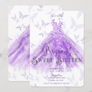 Convite Vestido de Dança Borboleta Roxo Chic Doce 16