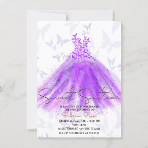 Convite Vestido de Dança Borboleta Roxo e Rosa Festa Anive