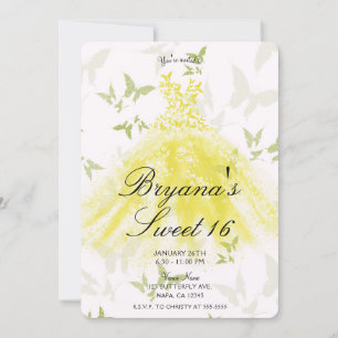 Convite Vestido de Dança Borboleta Verde Amarelo Doce 16 F