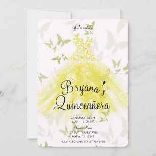 Convite Vestido de Dança Borboleta Verde Amarelo Quinceañe