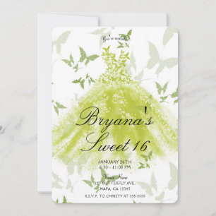Convite Vestido de Dança Borboleta Verde Primavera Doce 16