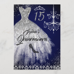 Convite Vestido de Diamante Brilhante Azul Marinho Quincea