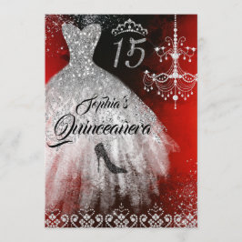Convite Vestido de Diamante Brilhante Vermelho Prata Preto