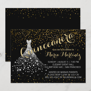 Convite Vestido de Diamante Dourado Negro Quinceanera Conv