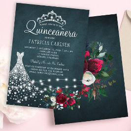 Convite Vestido de diamante e quinceana floral tiara elega