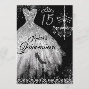 Convite Vestido de Diamante Espelho Prateado Quinceanera N