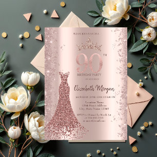 Convite Vestido de Diamante Rosa Dourado Brilho Pó 90º Ani