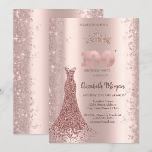 Convite Vestido de Diamante Rosa Dourado Pó de Brilho 100º