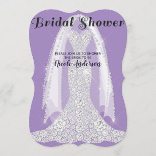 Convite Vestido de Diamante Roxo Lilás Luxuoso Chá de Noiv