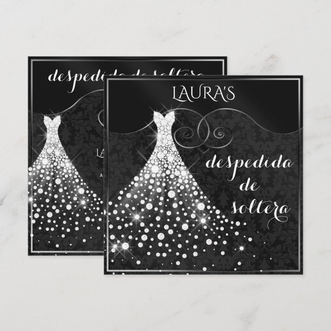 Convite Vestido de Diamantes Brancos Despedida de Solteira (Frente/Verso)