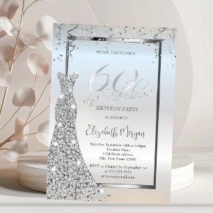 Convite Vestido de Diamantes Prata Chic Aniversário de 60 