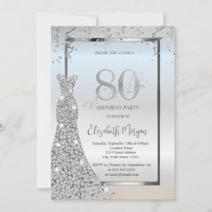 Convite Vestido de Diamantes Prateados Brilhantes Aniversá