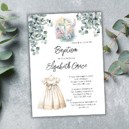 Convite Vestido de Eucalipto Cruz para Bebê Menina Batizad