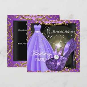 Convite Vestido de festa de 15 anos Quinceanera roxo