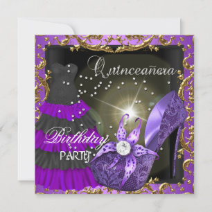 Convite Vestido de festa de 15 anos Quinceanera roxo