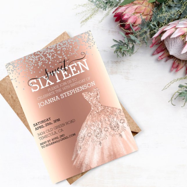 Convite Vestido de festa de aniversário de Sweet 16 com di (Criador carregado)