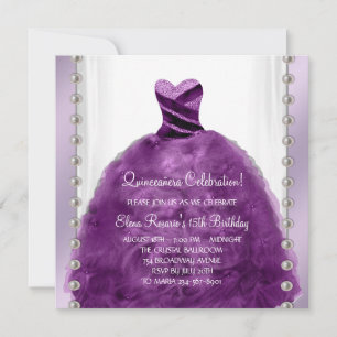 Convite Vestido de Festa Pérolas Ameixa Roxo Quinceanera