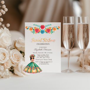 Convite Vestido de Fiesta Mexicana Flores Sweet 16