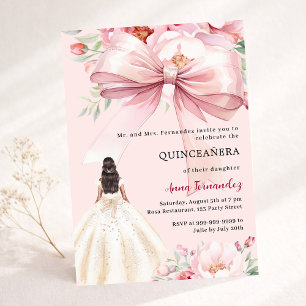 Convite Vestido de florais de laço rosa para Quinceanera