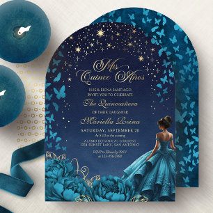 Convite Vestido de Flores Estrelas Teal Celestiais Quincea