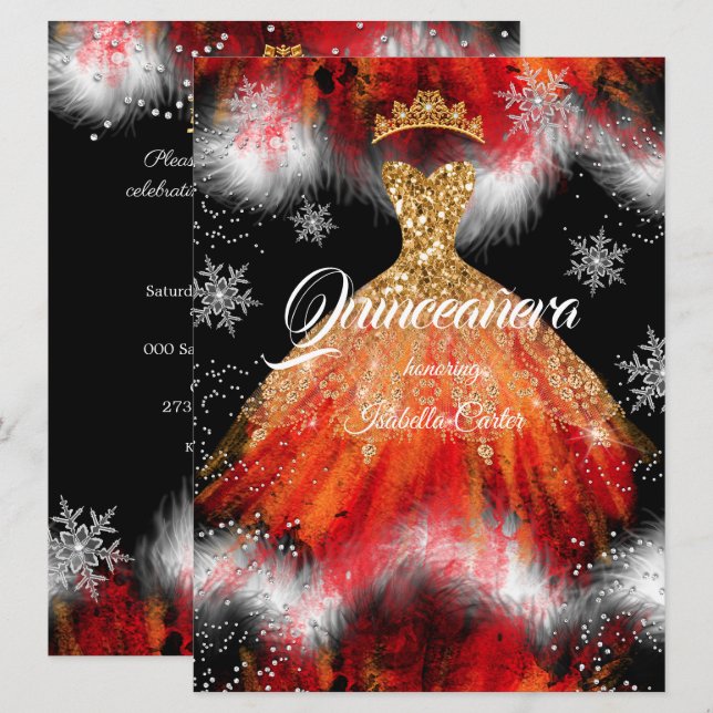 Convite Vestido de Fogo de Floco de Neve Laranja Vermelho  (Frente/Verso)
