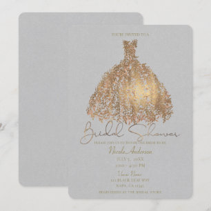 Convite Vestido de Folhas Botânicas em Rose Gold para Chá
