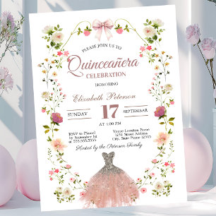 Convite Vestido de Glitter com Arco e Flores Silvestres Qu