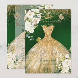 Convite Vestido de glitter dourado PixDezines Quinceanera 