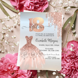 Convite Vestido de Gotejamento em Rose Gold Prateado para