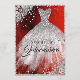 Convite Vestido de Lace Sparkle Diamante Vermelho Prata Qu