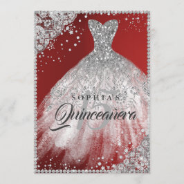 Convite Vestido de Lace Sparkle Diamante Vermelho Quincean