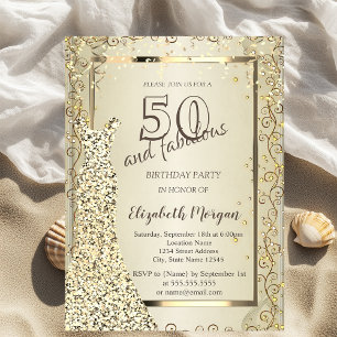 Convite Vestido de Lantejoulas Chique Dourado Aniversário 
