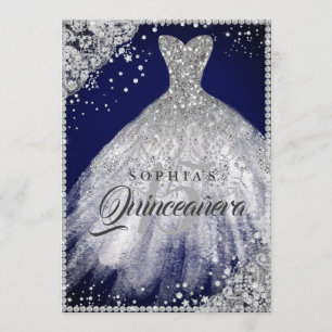 Convite Vestido de Lantejoulas de Diamante Azul Navy Quinc