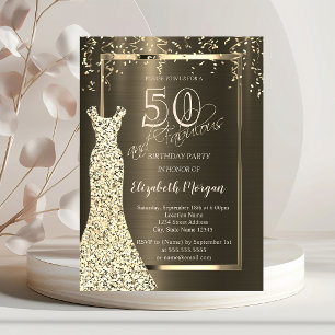 Convite Vestido de Lantejoulas Douradas Aniversário de 50