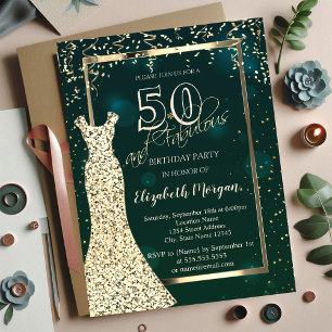 Convite Vestido de Lantejoulas Douradas Aniversário de 50 