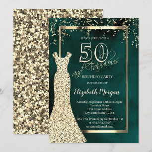 Convite Vestido de Lantejoulas Douradas Aniversário de 50 