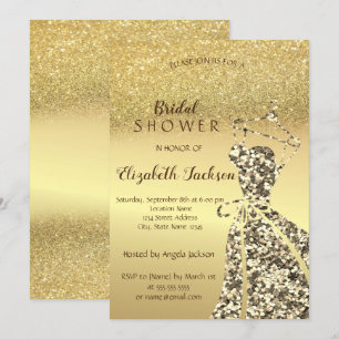 Convite Vestido de Lantejoulas Douradas, Brilho Dourado Bo