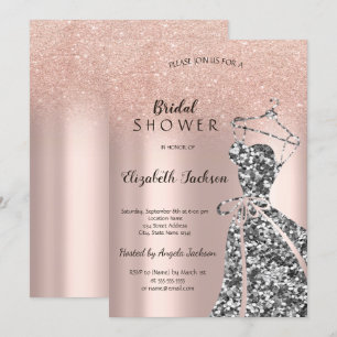 Convite Vestido de Lantejoulas Rose GoldGlitter Bokeh, Chu